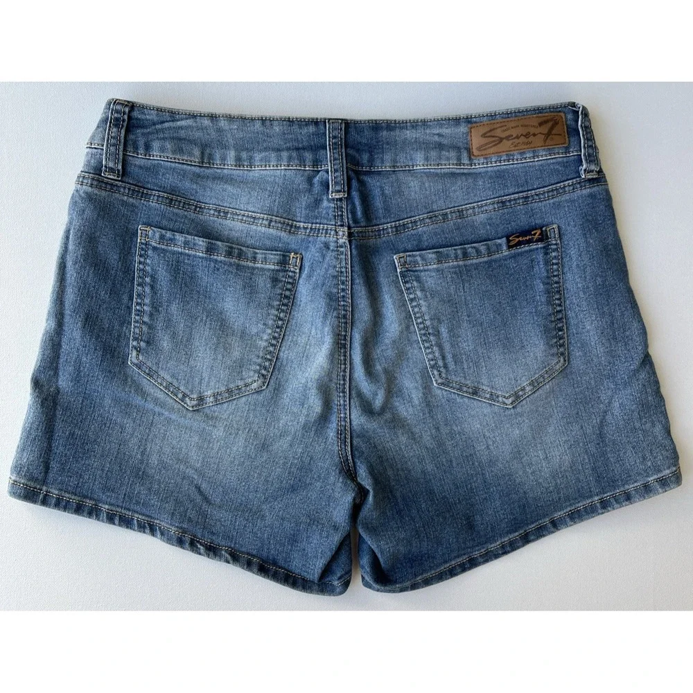 7 Shorts Denim Womens 10 High Waist Embroidered Boho Stretch Medium Wash